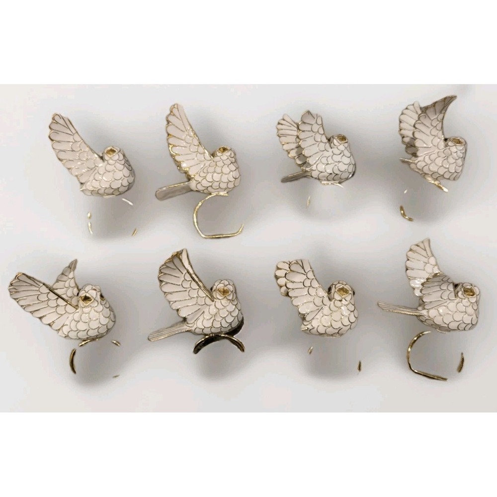 Set Of 8 Metal White & Gold Dove Bird Napkin Rings Holiday‎ Wedding Formal